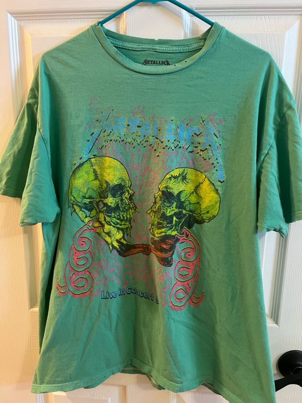 Metallica Green Graphic Tee with Yellow Skull Print